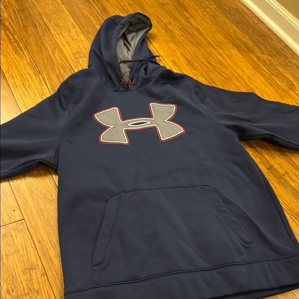 Under Armour Dark Blue Hoodie with Gray Logo (Size M)